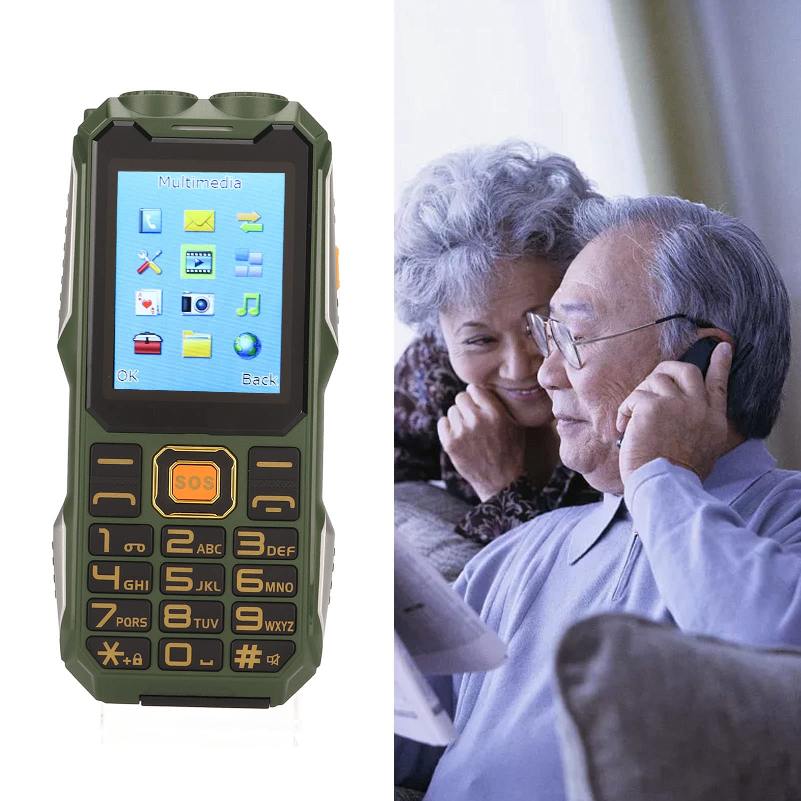 Seniors Cell Phone, 2G GSM Unlocked Mobile Basic Phone for Elderly Kids, with SOS Button Calling, Big Buttons, Loud Volume, LED Flashlight, Dual SIM Card, 2.4in 3000mAh Battery (Green)