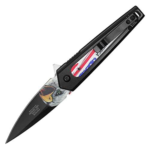 Buckshot Knives 7" Overall American Eagle (God Bless America) Spring Assisted Folding Pocket Knife With Aluminum Handle (PWT407B)