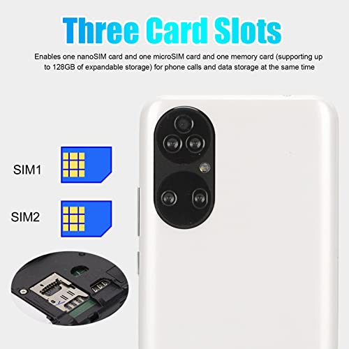 6GB 64GB Smartphone, 6GB 64GB H22 6.5 Inch Smartphone MT6580 CPU Ultra Slim Face Recognition White for Daily Life (US Plug)