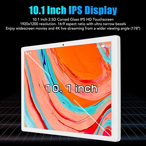 10.1 Inch HD Tablet, Octa Core Type C Charging 4G LTE Tablet 512GB Expandable HiFi Speakers 8GB RAM 128GB ROM US Plug 100-240V for Office for Learning (White)