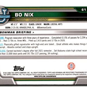 2022 Bowman Chrome University #61 Bo Nix Oregon Ducks Football