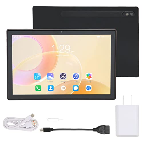 Rosvola Student Tablet, 7000mAh 2 Card Slots Office Tablet 10 Inch IPS Black 6GB RAM 256GB ROM for Gaming (US Plug)