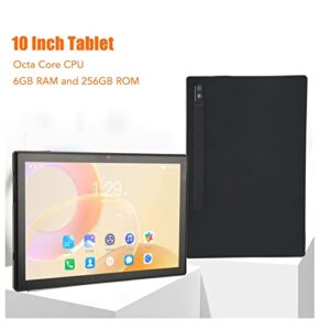 Rosvola Student Tablet, 7000mAh 2 Card Slots Office Tablet 10 Inch IPS Black 6GB RAM 256GB ROM for Gaming (US Plug)