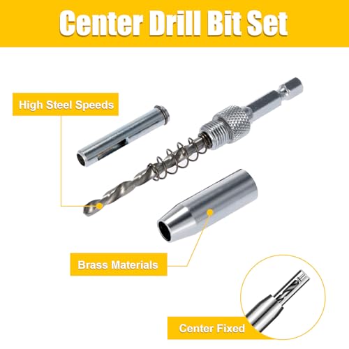 VTOSEN 17pcs Self Centering Drill Bit Set, High Speed Steel Hinge Tapper Core Drill Bit Set with 1 Hex Key & 8 Drill Bits 5/64-1/4”, Adjustable Door Drill Bits for Woodworking Window Door Hinge