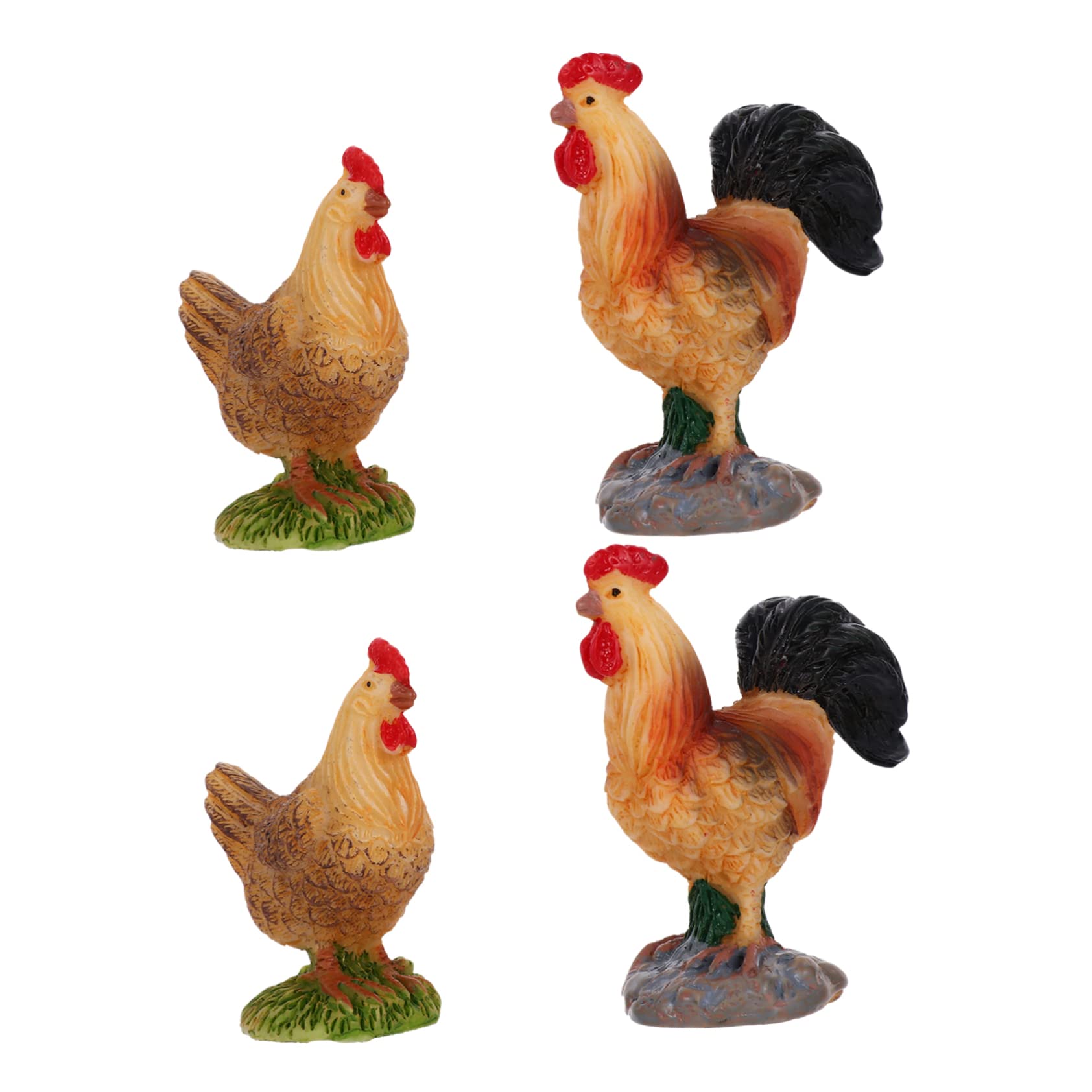 Veemoon 4pcs Simulation Rooster Hen Miniatures Figurines Outdoor Animal Statues Country Stuff Bonsai Pot Figure Bonsai Mini Ornament Miniature Garden Ornaments Landscape Figurine Crafts