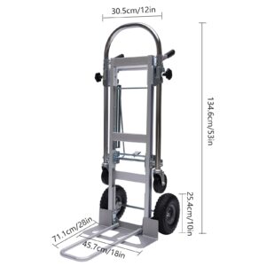 Folding Hand Truck, 700lbs Aluminum Convertible Cart 3 in1 Stair Climber Dolly Foldable Utility Dolly Rubber Wheels Silver