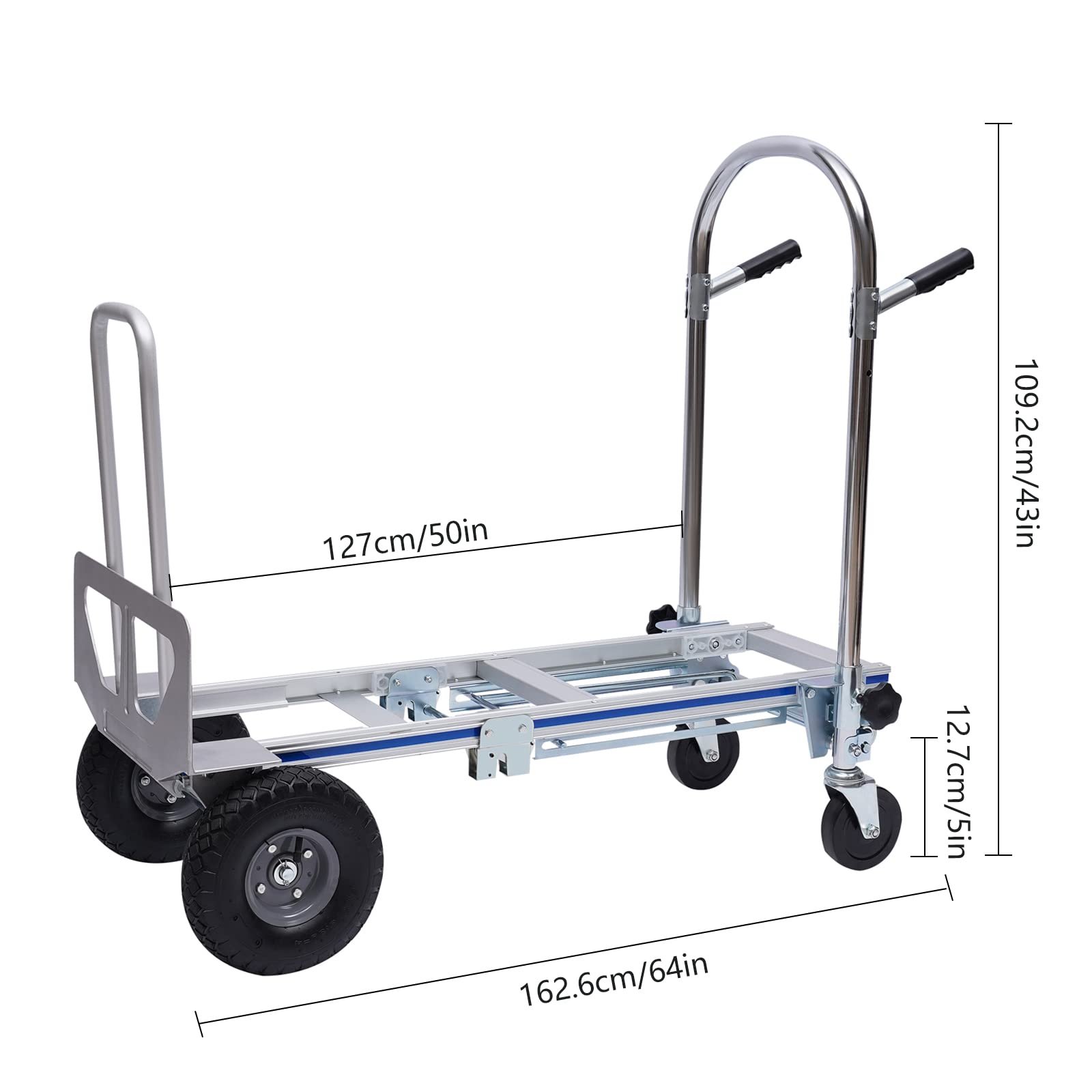 Folding Hand Truck, 700lbs Aluminum Convertible Cart 3 in1 Stair Climber Dolly Foldable Utility Dolly Rubber Wheels Silver