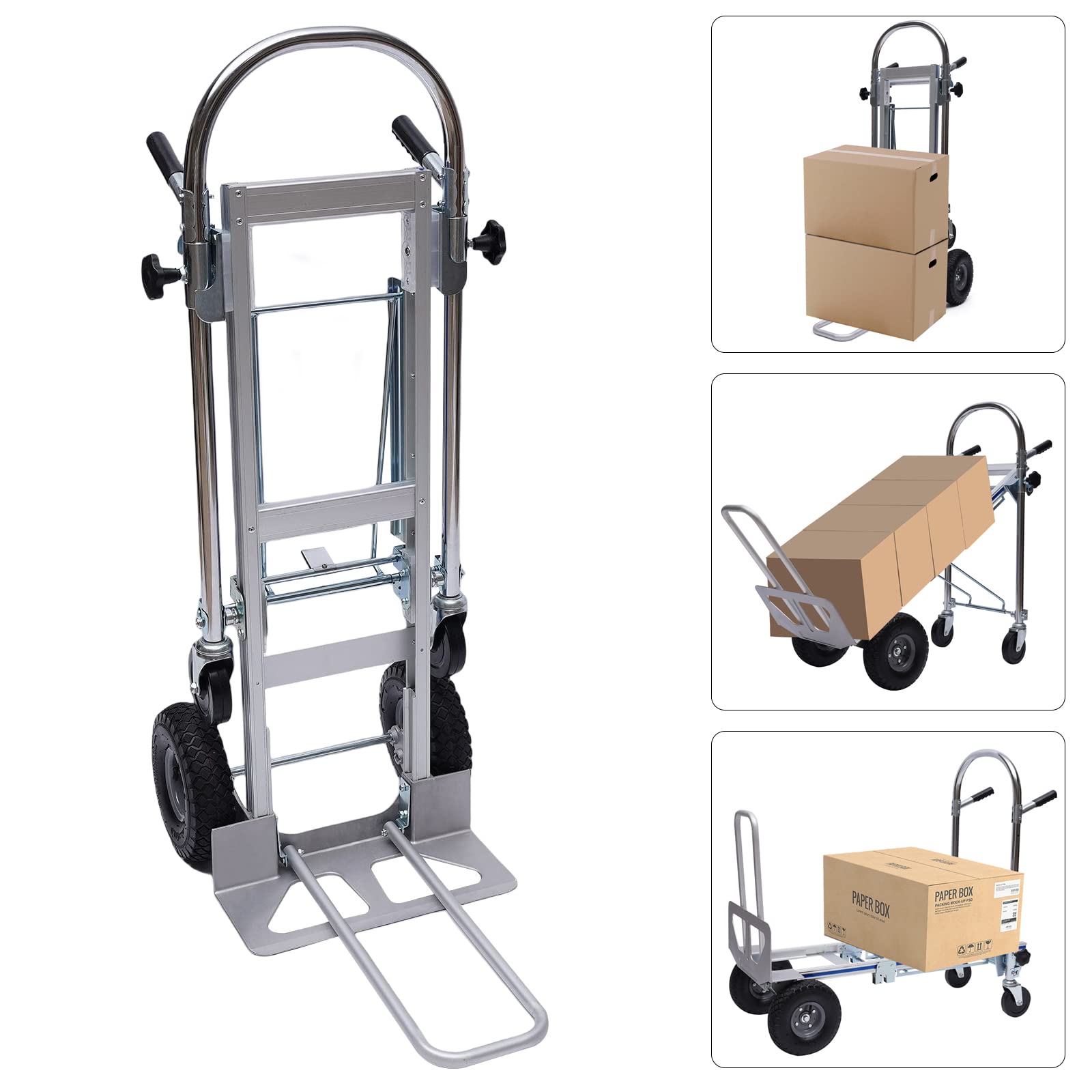 Folding Hand Truck, 700lbs Aluminum Convertible Cart 3 in1 Stair Climber Dolly Foldable Utility Dolly Rubber Wheels Silver