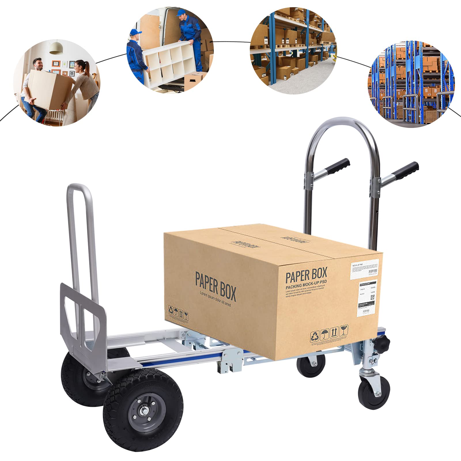 Folding Hand Truck, 700lbs Aluminum Convertible Cart 3 in1 Stair Climber Dolly Foldable Utility Dolly Rubber Wheels Silver