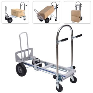 Folding Hand Truck, 700lbs Aluminum Convertible Cart 3 in1 Stair Climber Dolly Foldable Utility Dolly Rubber Wheels Silver