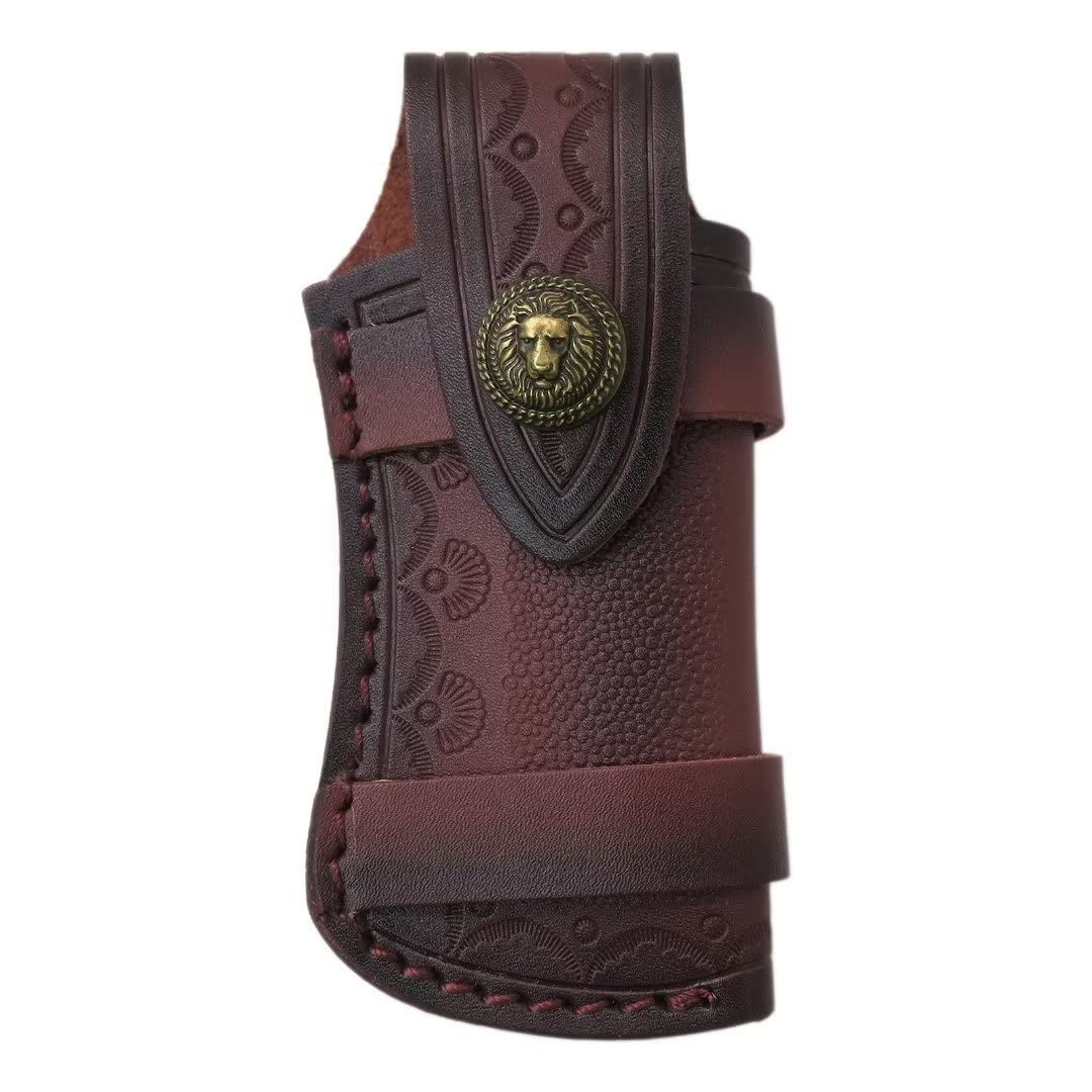 Hand Made Carved Cow Leather Sheath For Folding Knife Cover Pouch Belt Clip Cowboy style Fashion Style Bag