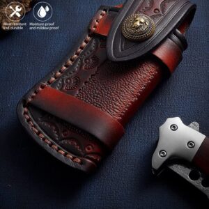 Hand Made Carved Cow Leather Sheath For Folding Knife Cover Pouch Belt Clip Cowboy style Fashion Style Bag