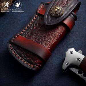 Hand Made Carved Cow Leather Sheath For Folding Knife Cover Pouch Belt Clip