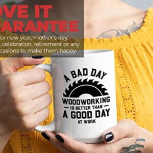 Flairy Land Carpenter Coffee Mug 15oz White - a bad day woodworking - DIY Expert Contractor Welder Woodworker Workshop Carpentry Repairer Plumbing Plumber Chainsaw