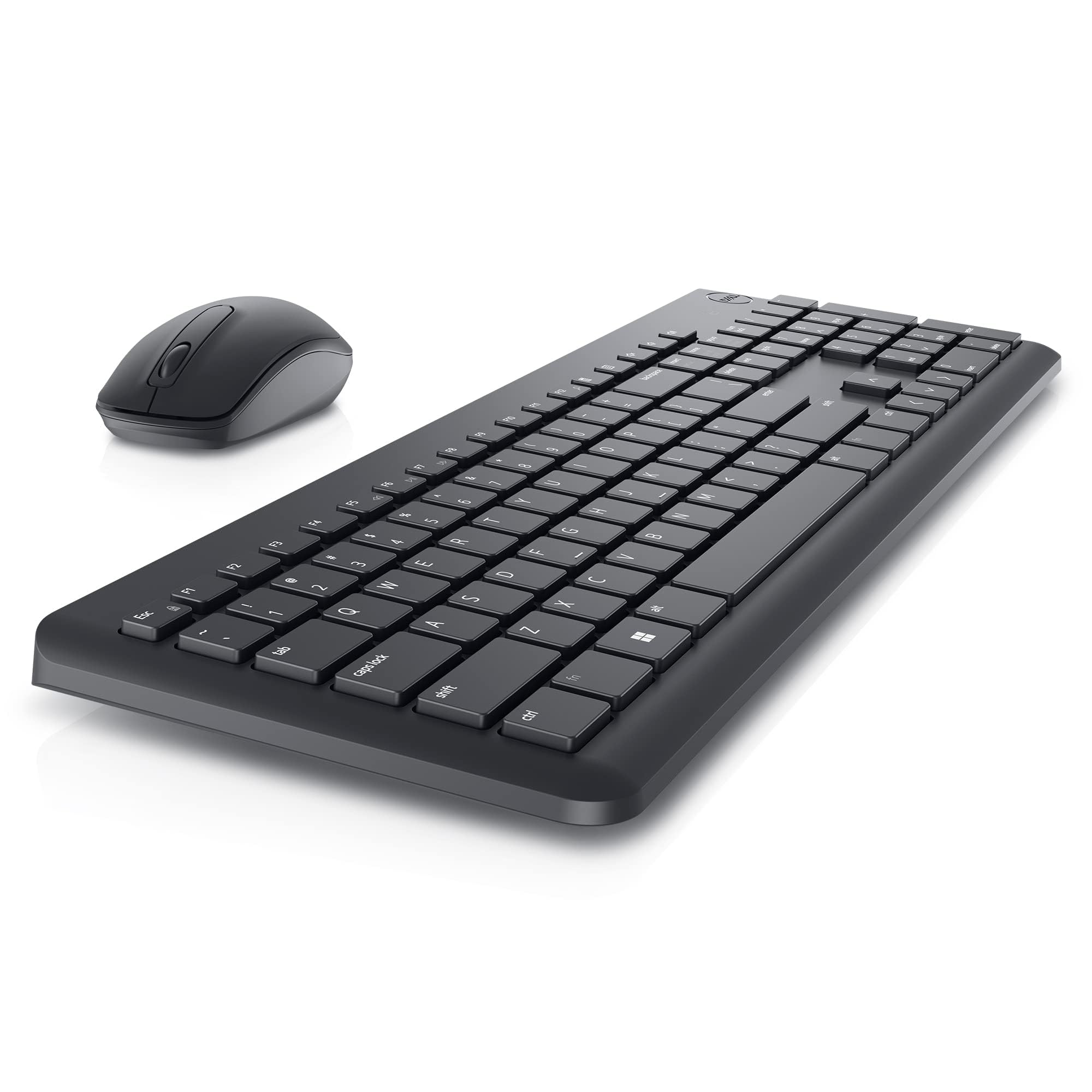 Dell Wireless Keyboard and Mouse - KM3322W, Wireless - 2.4GHz, Optical LED Sensor, Mechanical Scroll, Anti-Fade Plunger Keys, 6 Multimedia Keys, Tilt Leg - Black