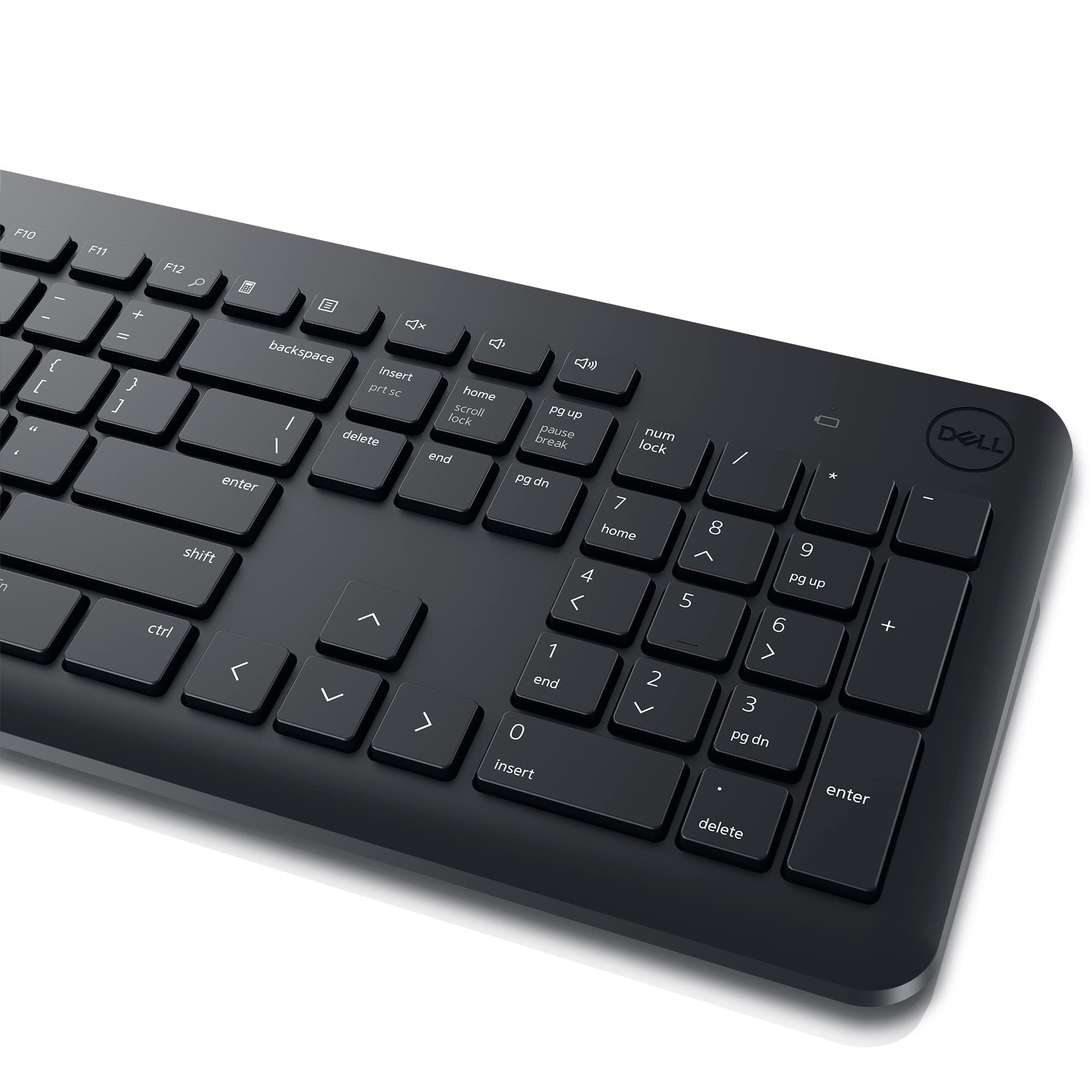 Dell Wireless Keyboard and Mouse - KM3322W, Wireless - 2.4GHz, Optical LED Sensor, Mechanical Scroll, Anti-Fade Plunger Keys, 6 Multimedia Keys, Tilt Leg - Black