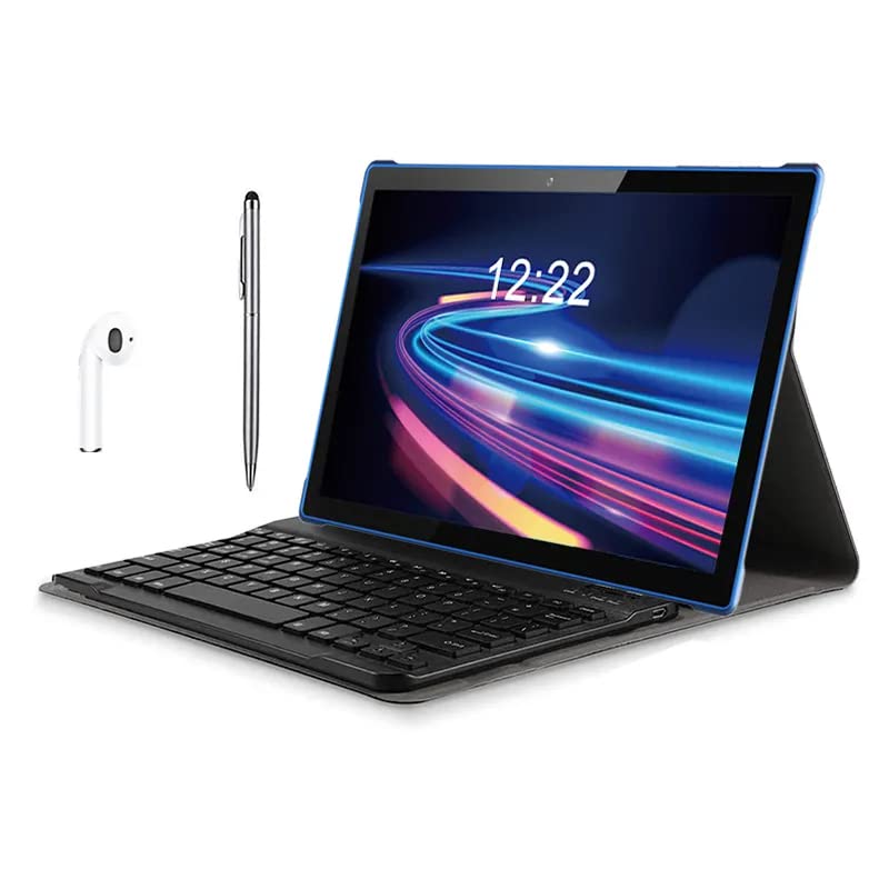 10 Inch Android Tablet IPS Touch Phone Calling with Dual Sim Card 10.1 Inch 2 in 1 Tablet PC with Keyboard (Black)