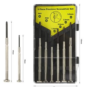 interset 6pcs mini screwdriver set, eyeglass repair screwdriver, precision repair tool kit with 6 different size flathead and philips screwdrivers, ideal for watch, jewelers