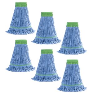 matthew cleaning products 6pack mop heads commerical grade cotton loop-end heavy duty string mop refills,6'' headband x-large wet industrial mop head replacement machine washable (blue)