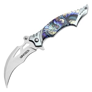 buckshot knives 7.5" overall spring assisted folding pocket knife with fantasy dragon aluminum handle (pwt430ch)