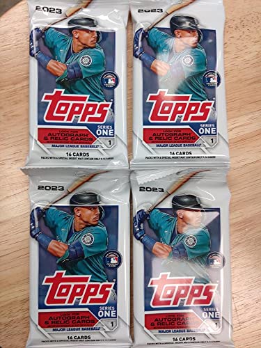 2023 Topps Series 1 Baseball 4 Sealed Pack Lot 64 CARDS, 16 cards per pack 1 Chase rookie cards of an generational rookie class such as Adley Rutschman, Francisco Alvarez, Michael Harris, and more See Scans for more info on this great product Bonus 3 card