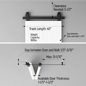 KINMADE 36 in Single Bifold Sliding Barn Door Hardware Kit for Closet Doors, Smoothly and Quietly,Top Mount (Track Length 40'',No Door)
