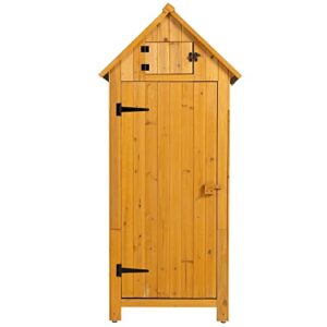 mbolyeer garden storage shed: garden tool storage cabinet, lockable wooden storage sheds organizer for home, yard, outdoor, natural