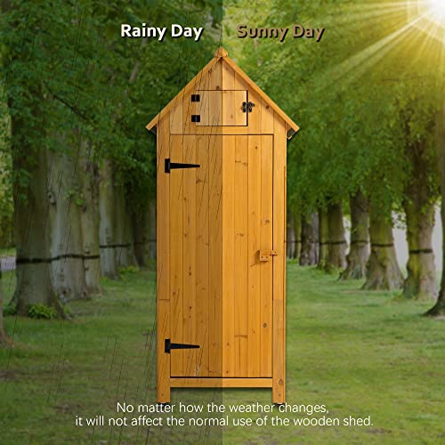 Mbolyeer Garden Storage Shed: Garden Tool Storage Cabinet, Lockable Wooden Storage Sheds Organizer for Home, Yard, Outdoor, Natural