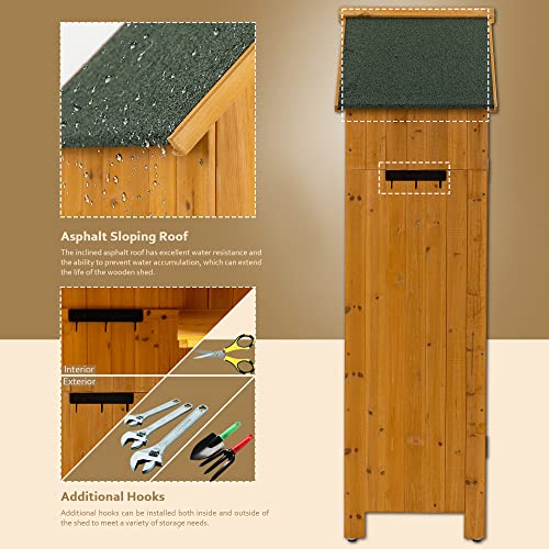 Mbolyeer Garden Storage Shed: Garden Tool Storage Cabinet, Lockable Wooden Storage Sheds Organizer for Home, Yard, Outdoor, Natural