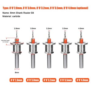 BUZHI Router Bit, 8mm Shank Carbide Countersink Woodworking Router Bit 2.5-10.5mm Hight Adjustable Milling Cutter Screw Extractor Remon Demolition