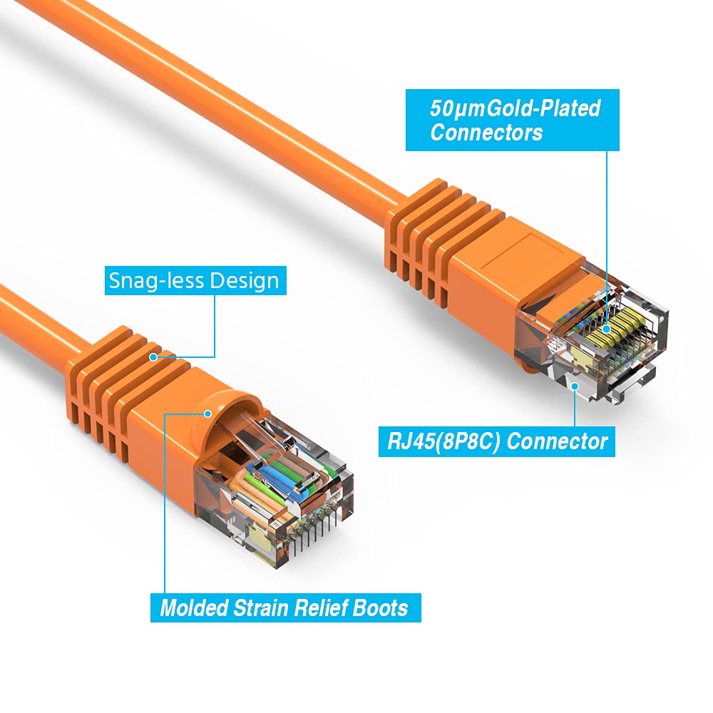 CABLYTIC (100 Pack Cat 6 Ethernet Cable 12 Feet Orange UTP Booted 12 FT Computer Network Cable, Internet Cable, Cat 6 Cable