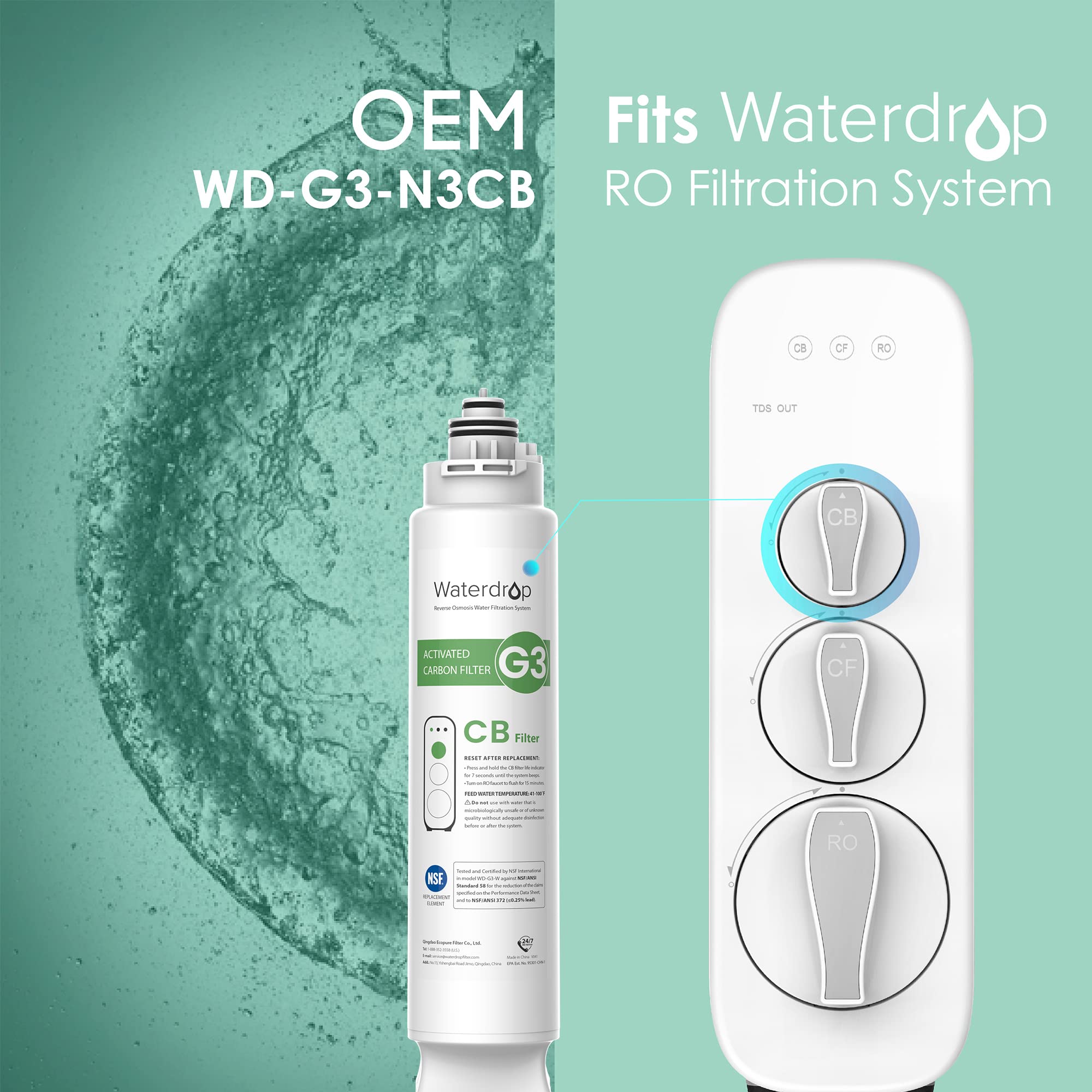 Waterdrop WD-G3-W Replacement Filter, Replacement for WD-G3-W Reverse Osmosis System, CF Filter + CB Filter + RO Filter, New Logo Design