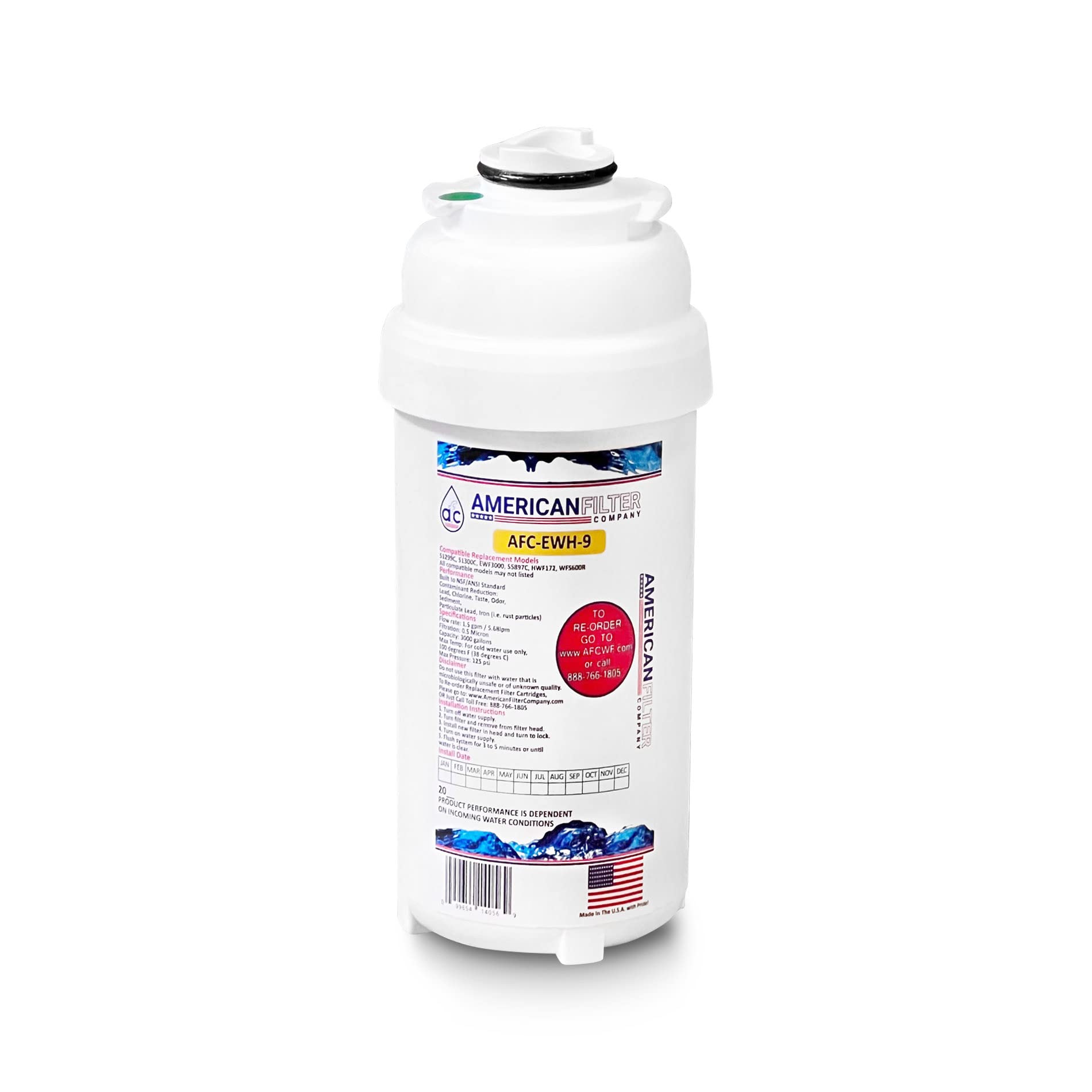 AFC Brand Model # AFC-EWH-9, Compatible with LRPBGRNM28RAK,LRPBGRNM8K,LRPBGRNMV28K,LRPBGRNMV28RAK,LZSDWSSK Water Filter Made by AFC. Made in U.S.A. - 1 Pack