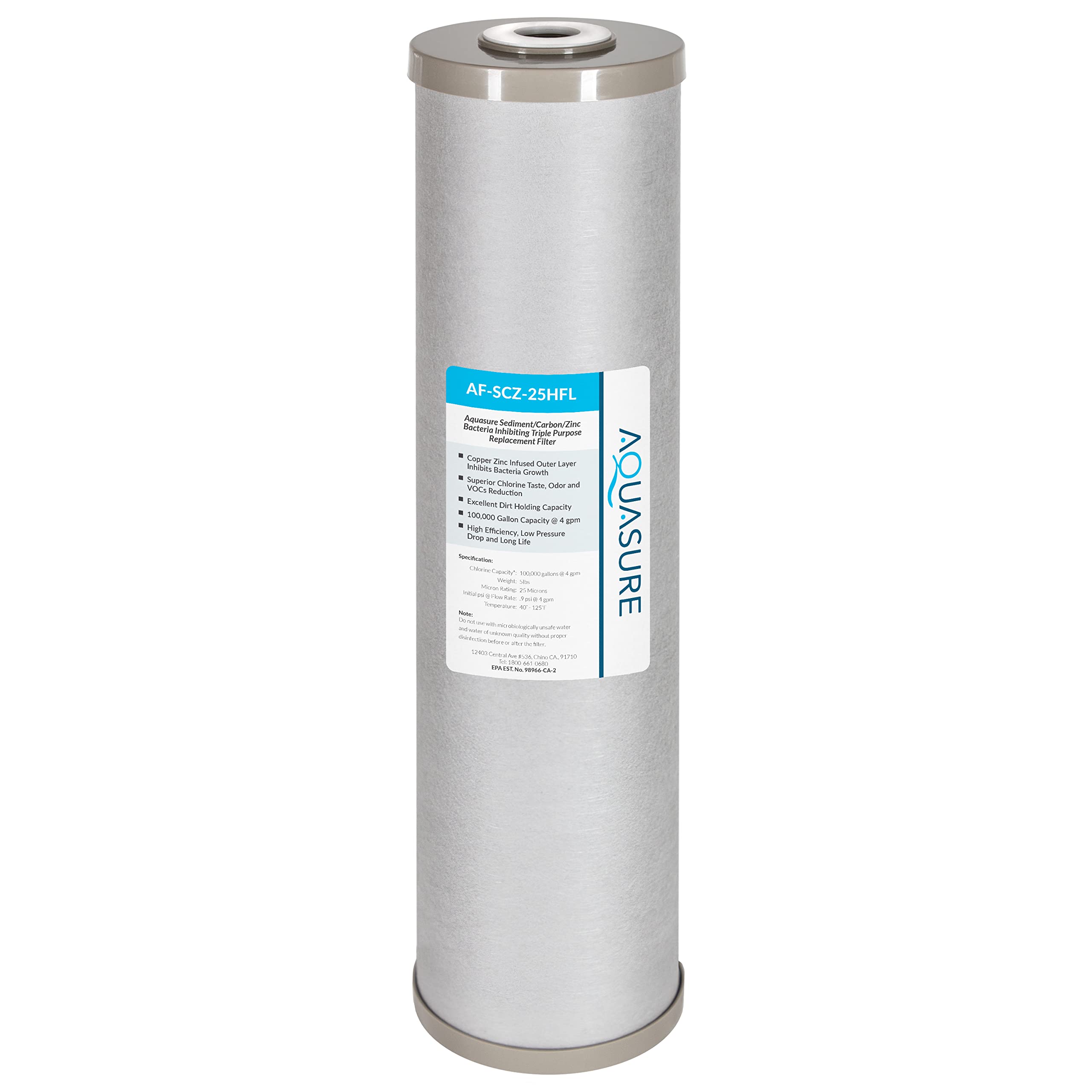 Aquasure Fortitude V2 Series | Sediment/Carbon/Zinc Bacteria Inhibiting Triple Purpose Replacement Filter - Large