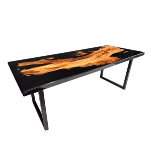 epoxy resin table, modern dining table, black kitchen table, walnut wood table for dining & living room with metallic legs, rectangle table for home decor (25''x10'')