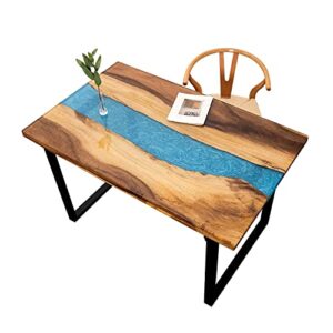 coffee table with turquoise epoxy resin and timber live river edge stylish designer modern rectangular wooden rustic dining table for living room apartment office kitchen farmhouse (30''x13'')