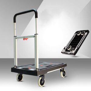 ATAAY Shopping Trolley, Trolley Folding Trolley Truck Portable Small Trailer Aluminum Alloy Trolley Home Load King Pull Cargo Flat Cart Portable Household Shopping Cart (C)