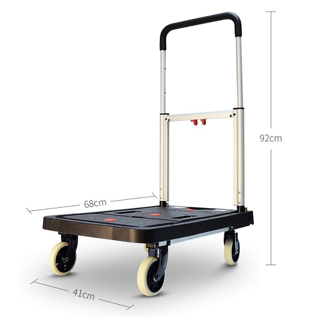 ATAAY Shopping Trolley, Trolley Folding Trolley Truck Portable Small Trailer Aluminum Alloy Trolley Home Load King Pull Cargo Flat Cart Portable Household Shopping Cart (C)