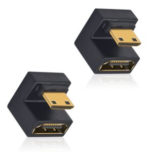 duttek 180 degree mini hdmi to hdmi adapter 8k, u shaped hdmi to mini hdmi adapter 48gbps uhd down angle mini hdmi male to hdmi female extender converter for cameras, projectors 2 pack