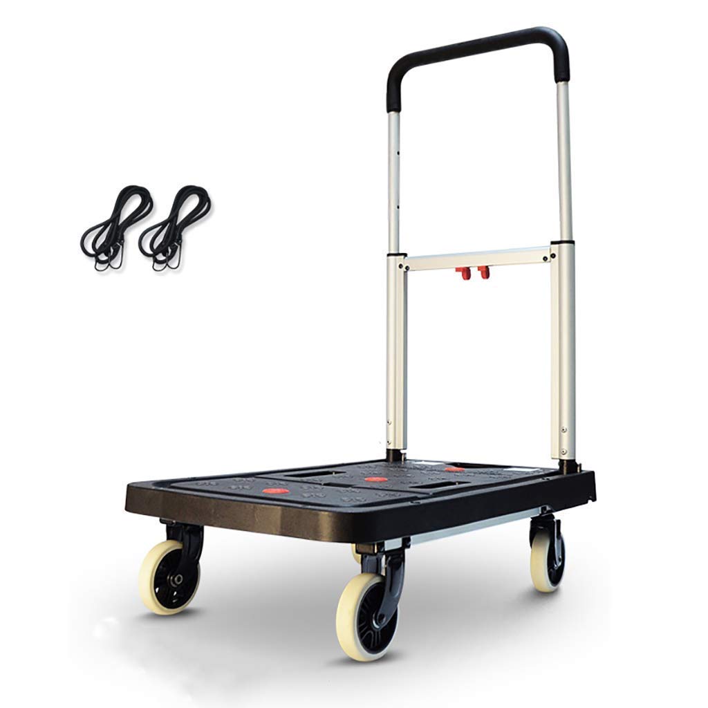 ATAAY Shopping Trolley, Trolley Folding Trolley Truck Portable Small Trailer Aluminum Alloy Trolley Home Load King Pull Cargo Flat Cart Portable Household Shopping Cart (A)