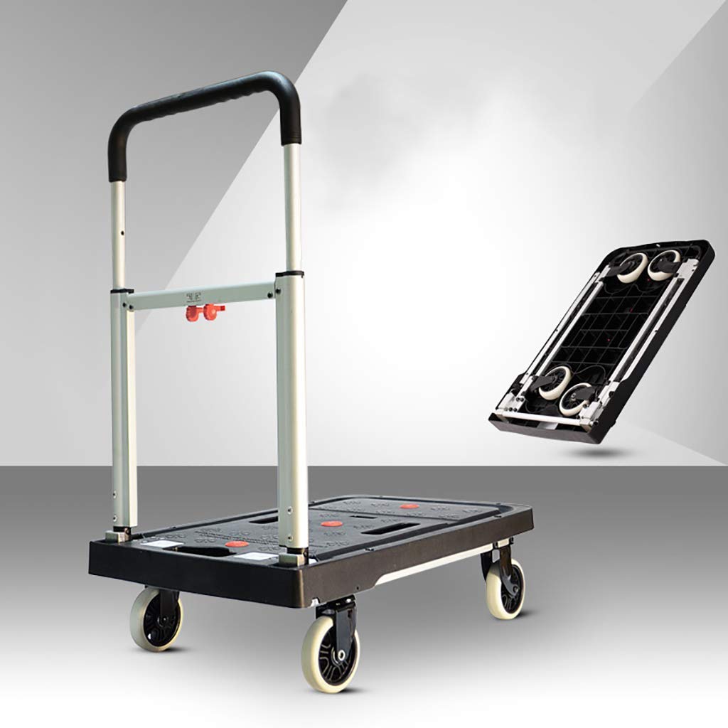 ATAAY Shopping Trolley, Trolley Folding Trolley Truck Portable Small Trailer Aluminum Alloy Trolley Home Load King Pull Cargo Flat Cart Portable Household Shopping Cart (A)