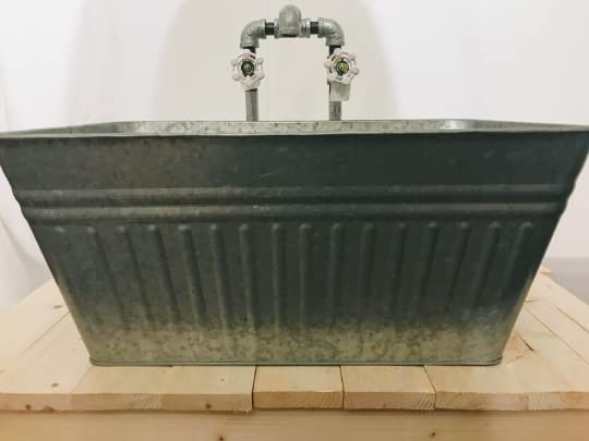 Rectangle Rustic Sink Galvanized Farmhouse Tub & (Pipe Faucet)