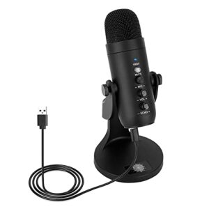ptevsoh professional cardioid condenser microphone, plug and play, one-key mute, real-time monitor, gain adjustment, noise reduction, compatible with pc, mac, ps4/5.