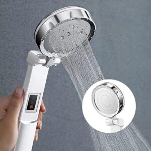 led digital temperature display high-pressure handheld showerhead water temperature control water-saving filtration for dry hair and skin hassle-free installation (white)