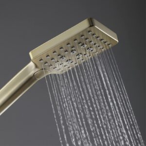 HAUSELIEBE Modern Shower Head Brushed Gold, Square Handheld Showerheads with Brass Shower Holder and 59Inch Shower Hose