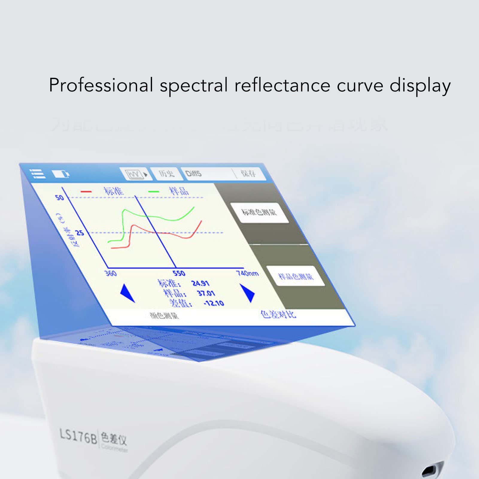 Color Difference Meter, Strong Analysis Digital Compensation Optical Way Portable Accurate Spectrophotometer Professional with Software for Whiteness Yellowness