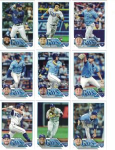tampa bay rays / 2023 topps (series 1 and 2) team set with (16) cards! plus the 2022 topps baseball team set (series 1 and 2) with (23) cards. wander franco rookie card! ***includes (3) additional bonus cards of former rays greats rocco baldelli, carl cra