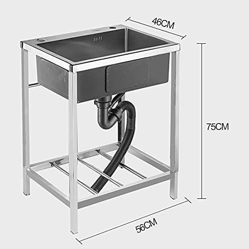 Sink Stainless Steel Utility Commercial Grade Laundry Tub Culinary for Outdoor Indoor Garage Kitchen Laundry Utility Room Sinks, Floor-standing Garden Sink, 56×46×75cm (Size : Package A)