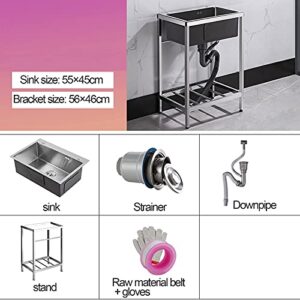 Sink Stainless Steel Utility Commercial Grade Laundry Tub Culinary for Outdoor Indoor Garage Kitchen Laundry Utility Room Sinks, Floor-standing Garden Sink, 56×46×75cm (Size : Package A)