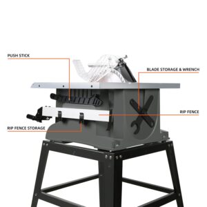 10inch Table Saw w/Port for Connecting Dust Collector, Portable Benchtop Table Saw
